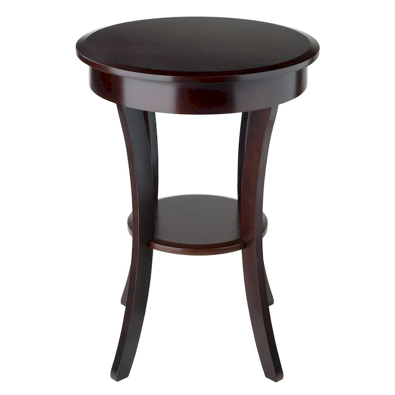 Round Cappuccino Accent Table with Drawer & Shelf, 20"W x 27"H