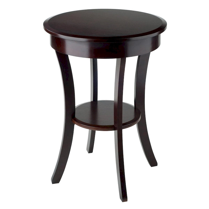 Round Cappuccino Accent Table with Drawer & Shelf, 20"W x 27"H