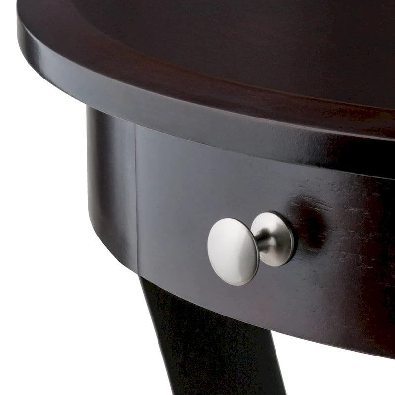 Round Cappuccino Accent Table with Drawer & Shelf, 20"W x 27"H