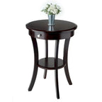Round Cappuccino Accent Table with Drawer & Shelf, 20"W x 27"H
