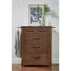 Rustic Solid Pine 4-Piece Storage Bedroom Set with USB Charging & Hidden Drawer