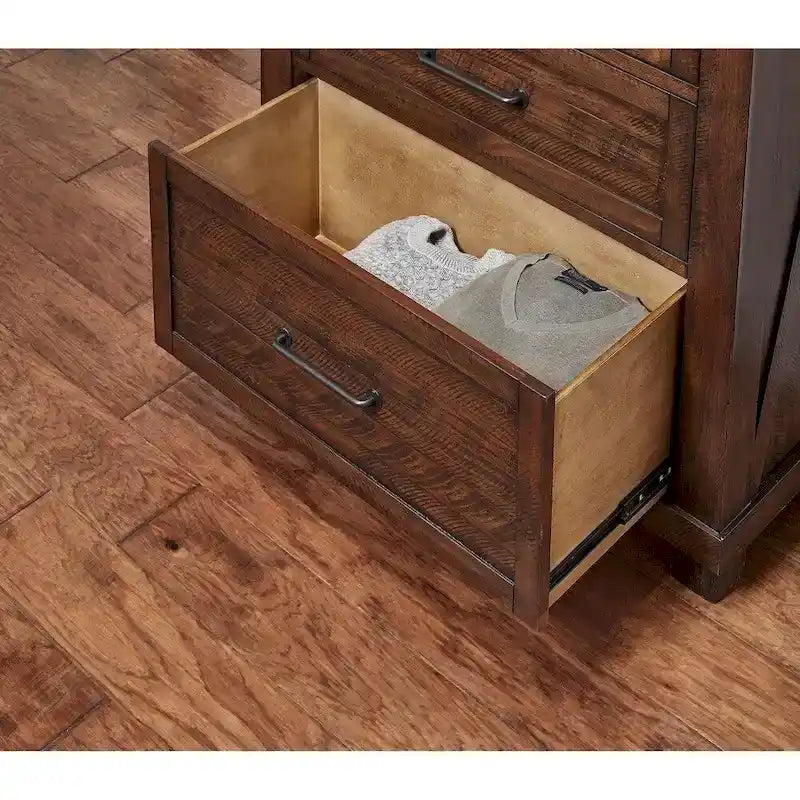 Rustic Solid Pine 4-Piece Storage Bedroom Set with USB Charging & Hidden Drawer