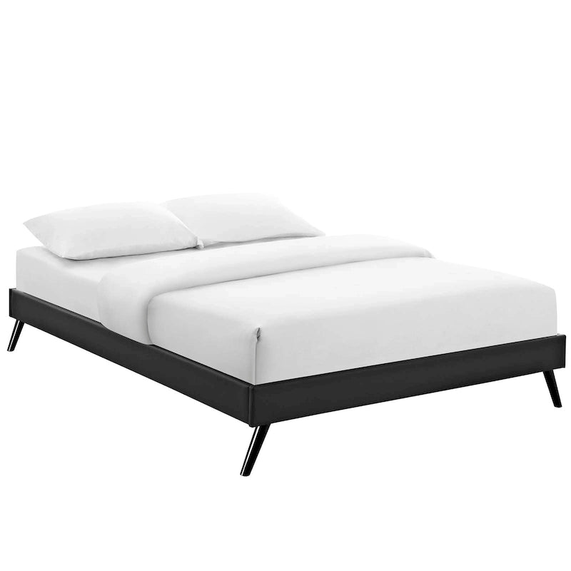 Queen Platform Bed Frame with Round Splayed Legs and Vinyl Upholstery