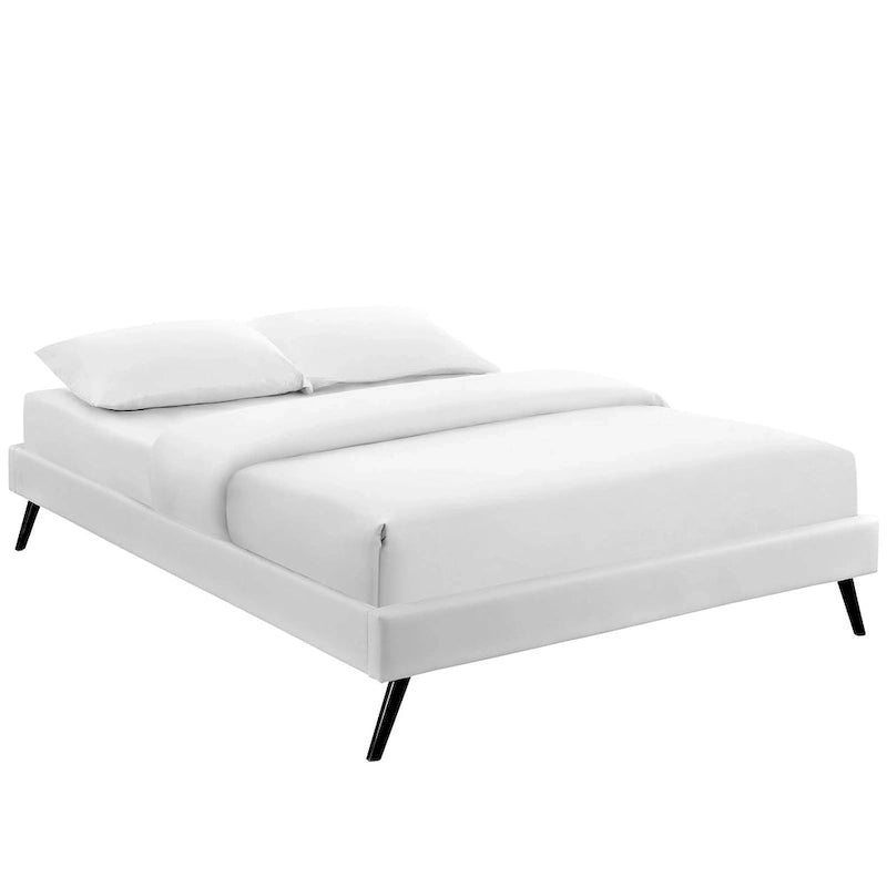 Queen Platform Bed Frame with Round Splayed Legs and Vinyl Upholstery