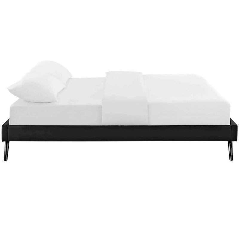 Queen Platform Bed Frame with Round Splayed Legs and Vinyl Upholstery