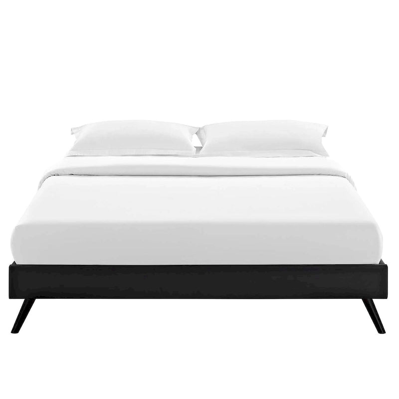 Queen Platform Bed Frame with Round Splayed Legs and Vinyl Upholstery