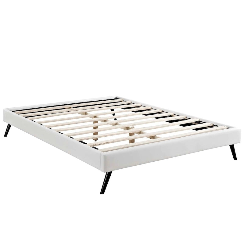 Queen Platform Bed Frame with Round Splayed Legs and Vinyl Upholstery
