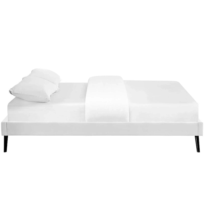 Queen Platform Bed Frame with Round Splayed Legs and Vinyl Upholstery