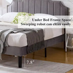 Upholstered Platform Bed Frame with Nailhead Adjustable Headboard, No Box Spring Needed