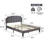 Upholstered Platform Bed Frame with Nailhead Adjustable Headboard, No Box Spring Needed