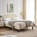 Upholstered Platform Bed Frame with Nailhead Adjustable Headboard, No Box Spring Needed
