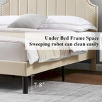 Upholstered Platform Bed Frame with Nailhead Adjustable Headboard, No Box Spring Needed