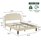 Upholstered Platform Bed Frame with Nailhead Adjustable Headboard, No Box Spring Needed