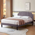Upholstered Platform Bed Frame with Nailhead Adjustable Headboard, No Box Spring Needed