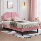 Upholstered Platform Bed Frame with Nailhead Adjustable Headboard, No Box Spring Needed
