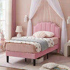 Upholstered Platform Bed Frame with Nailhead Adjustable Headboard, No Box Spring Needed