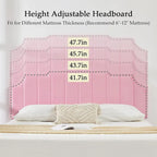 Upholstered Platform Bed Frame with Nailhead Adjustable Headboard, No Box Spring Needed