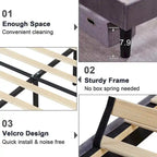 Upholstered Platform Bed Frame with Nailhead Adjustable Headboard, No Box Spring Needed