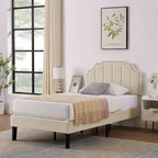 Upholstered Platform Bed Frame with Nailhead Adjustable Headboard, No Box Spring Needed