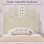 Upholstered Platform Bed Frame with Nailhead Adjustable Headboard, No Box Spring Needed