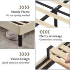 Upholstered Platform Bed Frame with Nailhead Adjustable Headboard, No Box Spring Needed