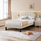 Upholstered Platform Bed Frame with Nailhead Adjustable Headboard, No Box Spring Needed