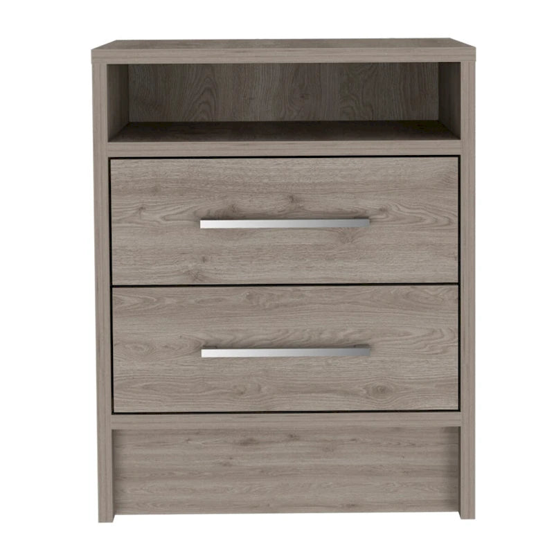 2-Drawer 1-Shelf Rectangle Nightstand in Smokey Oak