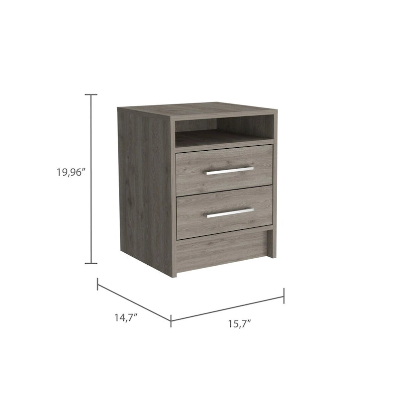 2-Drawer 1-Shelf Rectangle Nightstand in Smokey Oak