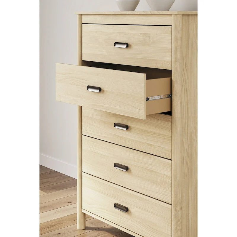 Light Brown Chest of Drawers with Natural Wood Finish for Bedroom