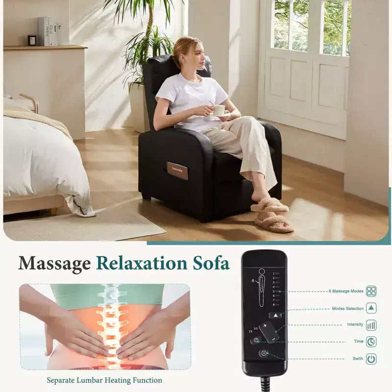 Poltrona Reclinabile Massaggiante JIONJOY Salvaspazio, Reclinabile in Pelle Sintetica Regolabile per Home Theater con Massaggio Lombare, Motore Silenzioso