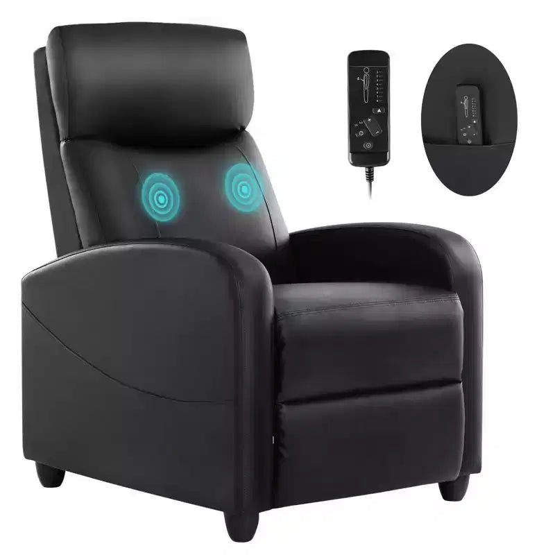 Poltrona Reclinabile Massaggiante JIONJOY Salvaspazio, Reclinabile in Pelle Sintetica Regolabile per Home Theater con Massaggio Lombare, Motore Silenzioso