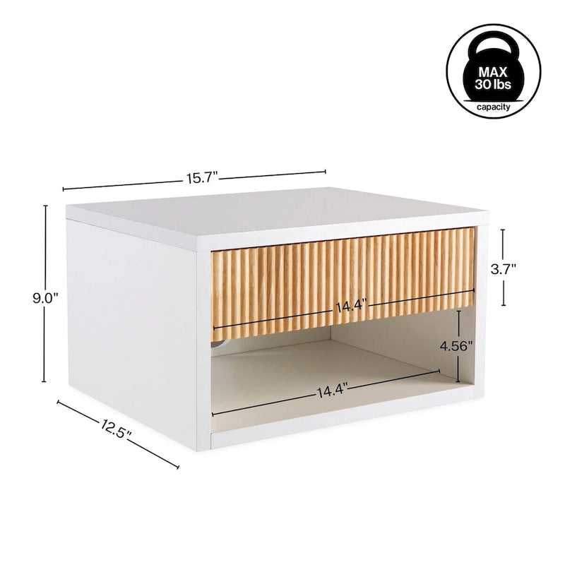 Floating Wall-Mounted Nightstand with Soft-Close Drawer & Cable Hole