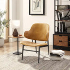 Mid-Century Modern Genuine Leather Accent Lounge Chair with Metal Frame