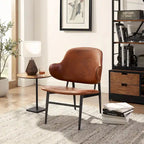 Mid-Century Modern Genuine Leather Accent Lounge Chair with Metal Frame