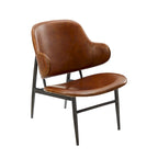 Mid-Century Modern Genuine Leather Accent Lounge Chair with Metal Frame