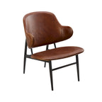 Mid-Century Modern Genuine Leather Accent Lounge Chair with Metal Frame