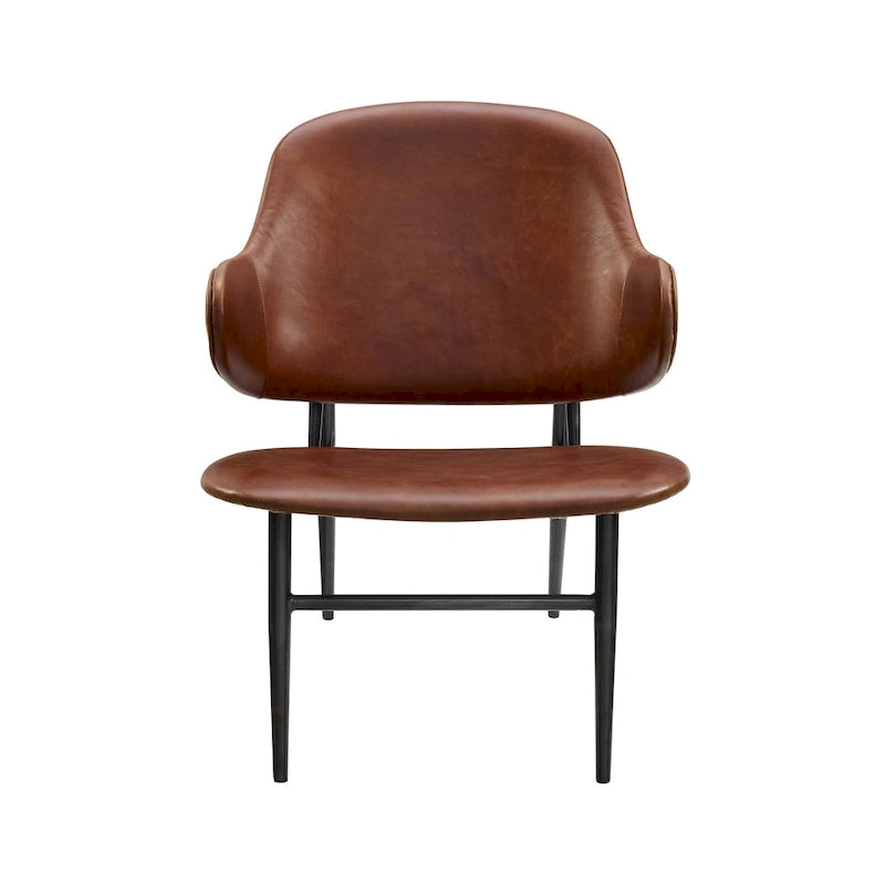 Mid-Century Modern Genuine Leather Accent Lounge Chair with Metal Frame