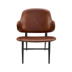 Mid-Century Modern Genuine Leather Accent Lounge Chair with Metal Frame