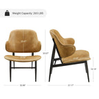 Mid-Century Modern Genuine Leather Accent Lounge Chair with Metal Frame