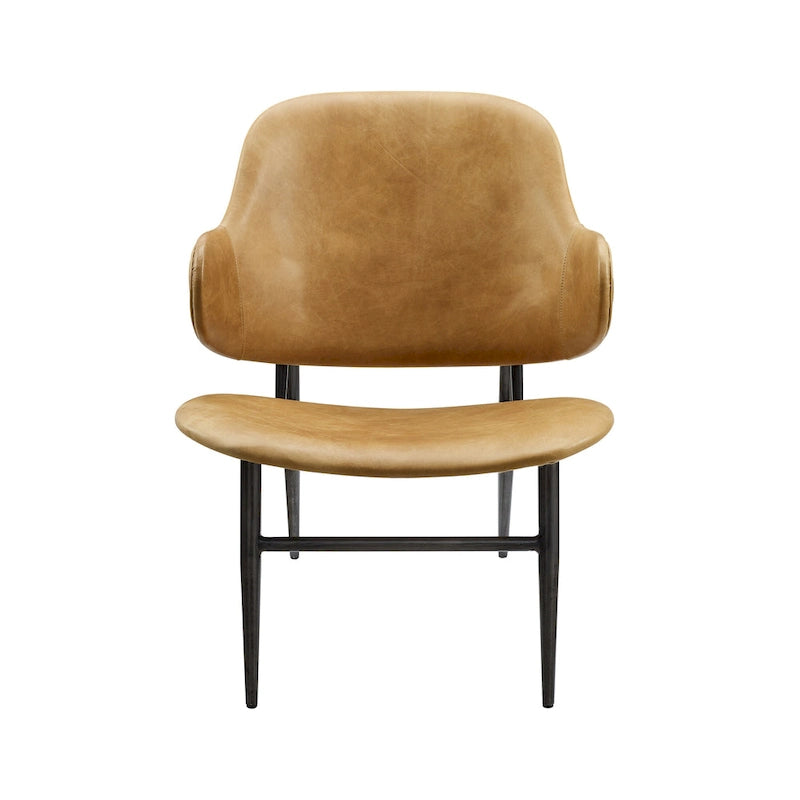 Mid-Century Modern Genuine Leather Accent Lounge Chair with Metal Frame