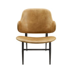 Mid-Century Modern Genuine Leather Accent Lounge Chair with Metal Frame