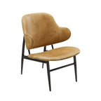 Mid-Century Modern Genuine Leather Accent Lounge Chair with Metal Frame
