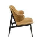 Mid-Century Modern Genuine Leather Accent Lounge Chair with Metal Frame