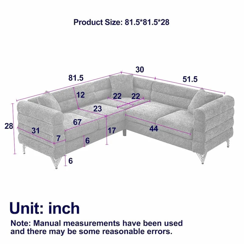 81.5" Oversized 5-Seater L-Shaped Sectional Corner Sofa with 3 Cushions