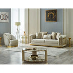 Luxury 2-Piece Living Room Sofa Set with Gold Accents & Pillow Back, Fully Assembled