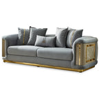 Luxury 2-Piece Living Room Sofa Set with Gold Accents & Pillow Back, Fully Assembled