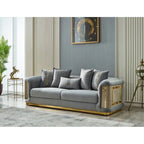 Luxury 2-Piece Living Room Sofa Set with Gold Accents & Pillow Back, Fully Assembled