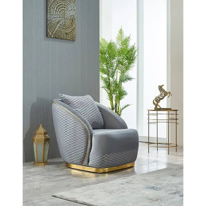 Luxury 2-Piece Living Room Sofa Set with Gold Accents & Pillow Back, Fully Assembled