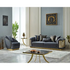 Luxury 2-Piece Living Room Sofa Set with Gold Accents & Pillow Back, Fully Assembled