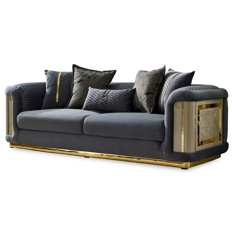 Luxury 2-Piece Living Room Sofa Set with Gold Accents & Pillow Back, Fully Assembled